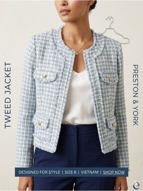 💙🕊️Preston & York Pale Blue and White Tweed Fringed Jacket